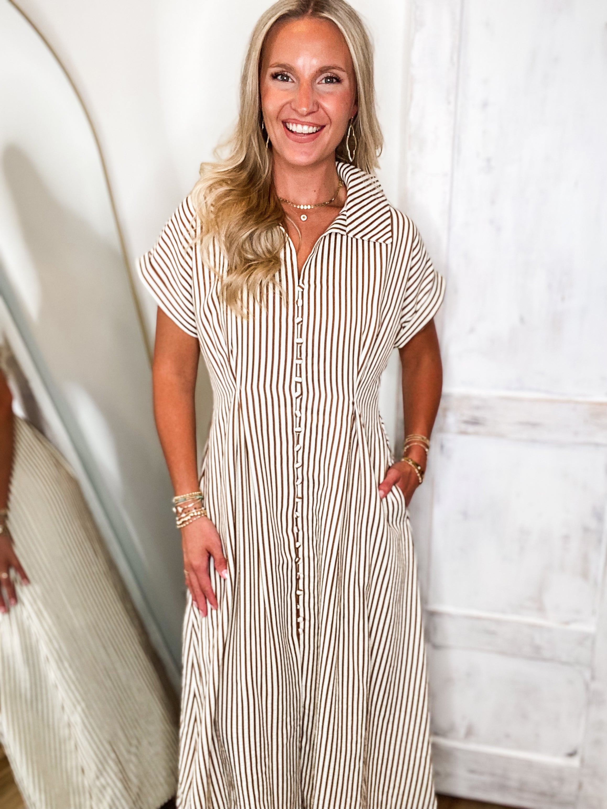 Taking Risks Brown Stripe Midi Dress