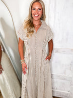 Load image into Gallery viewer, Taking Risks Brown Stripe Midi Dress
