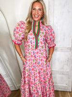 Load image into Gallery viewer, Something Like This Pink Floral Contrast Midi
