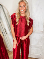 Load image into Gallery viewer, Next Stop Red Cropped Blouse &amp; Palazzo Pant Set
