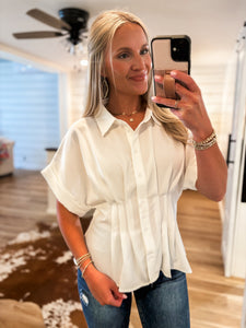 Next Time White Peplum Button Down Blouse