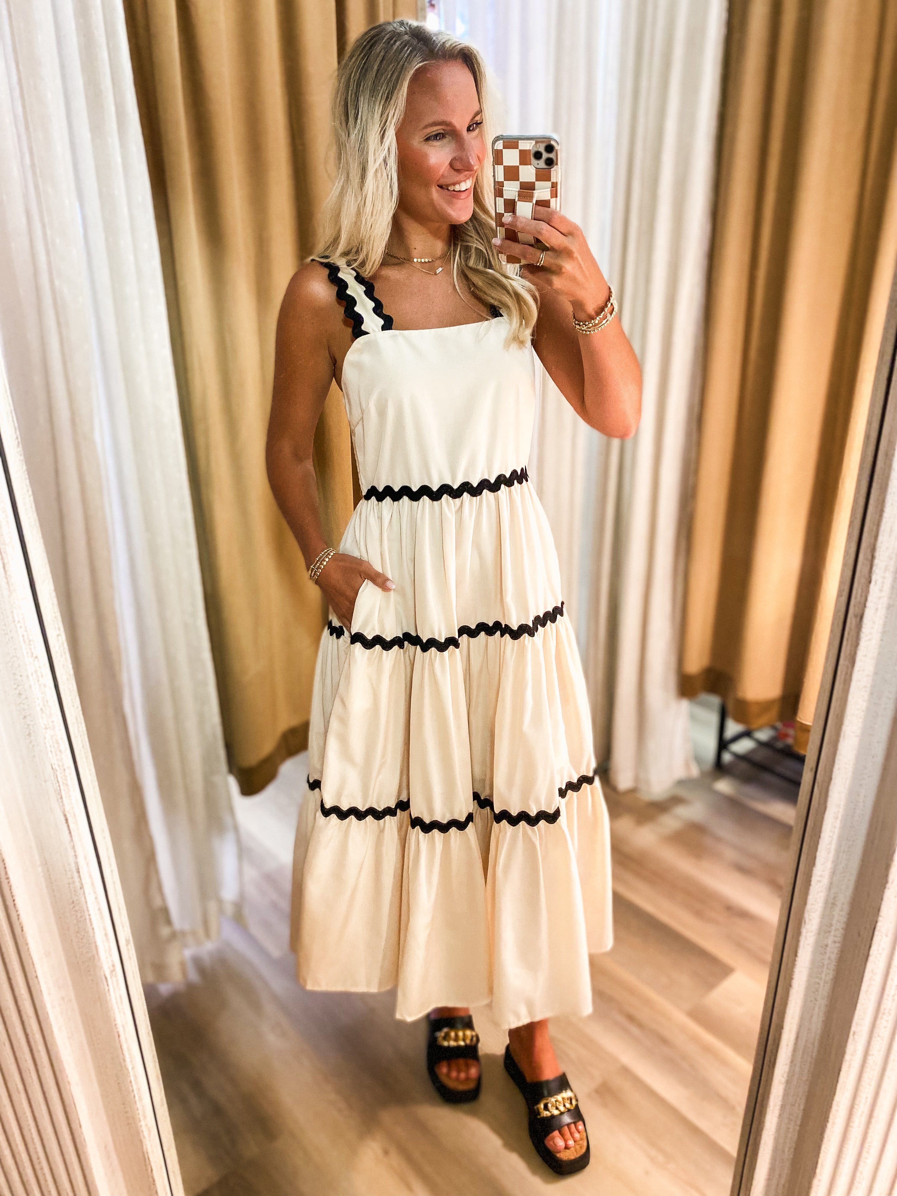 Saturday Out Ivory & Black Ric Rac Midi Dress