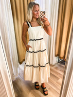 Load image into Gallery viewer, Saturday Out Ivory &amp; Black Ric Rac Midi Dress
