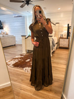 Load image into Gallery viewer, Mocha Satin PINCH Maxi Dress
