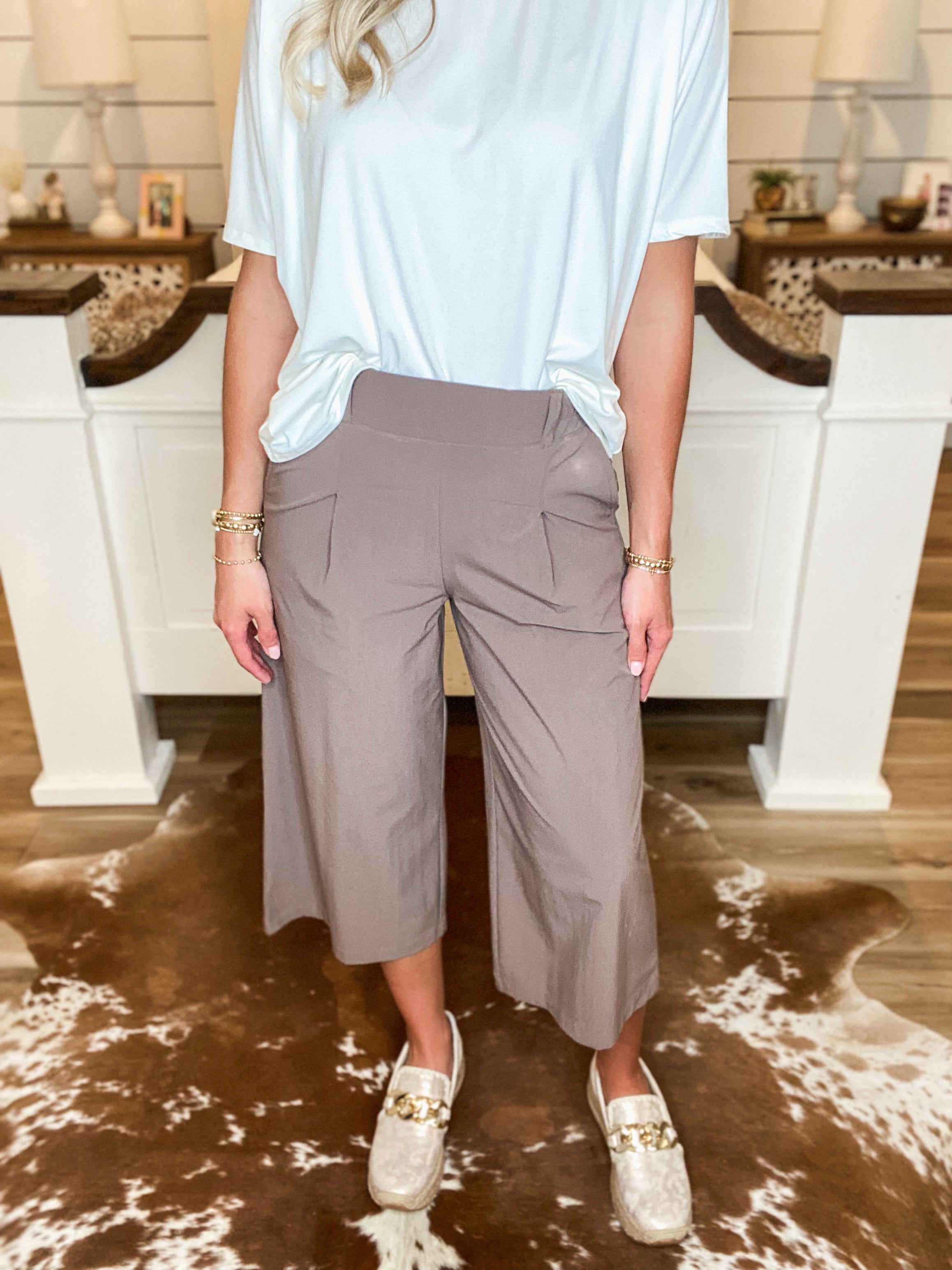 Maybe Next Time Deep Taupe Cropped Flare Pants