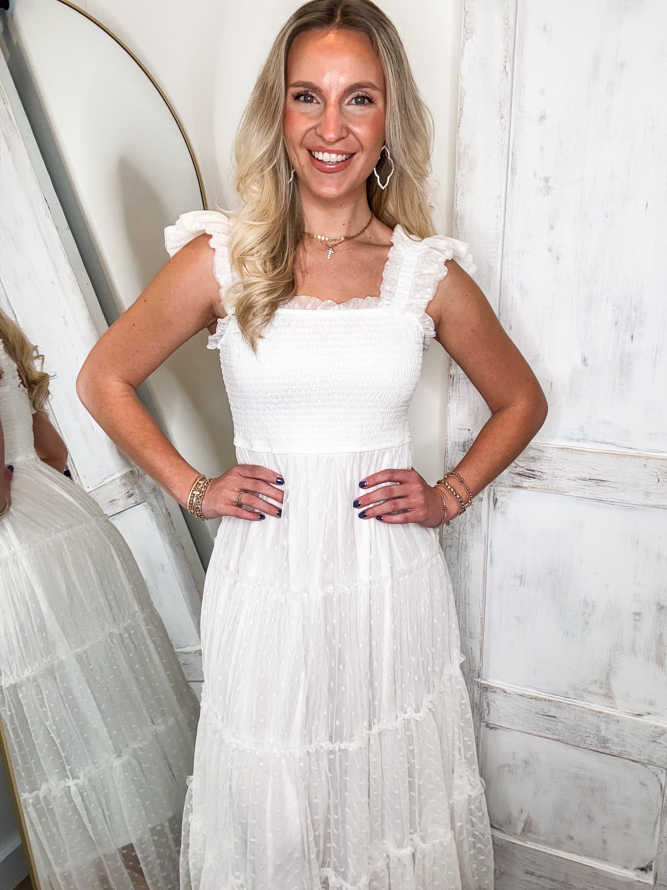 Good Outcome White Tulle Midi Dress