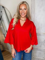 Load image into Gallery viewer, Everyone&#39;s Choice Red Scalloped Blouse
