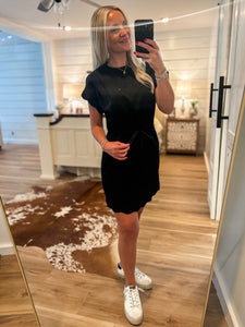 Out Shopping Black Luxe Knit Mini Athleisure Dress