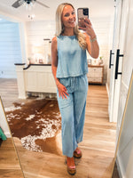 Load image into Gallery viewer, It’s Time Denim Tank &amp; Lounge Pant Set
