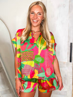 Load image into Gallery viewer, Tropical Punch Kelly Green Printed ADRIENNE Blouse &amp; Shorts Set
