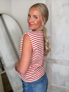 Left Unsaid Red & White Stripe Vest Blouse