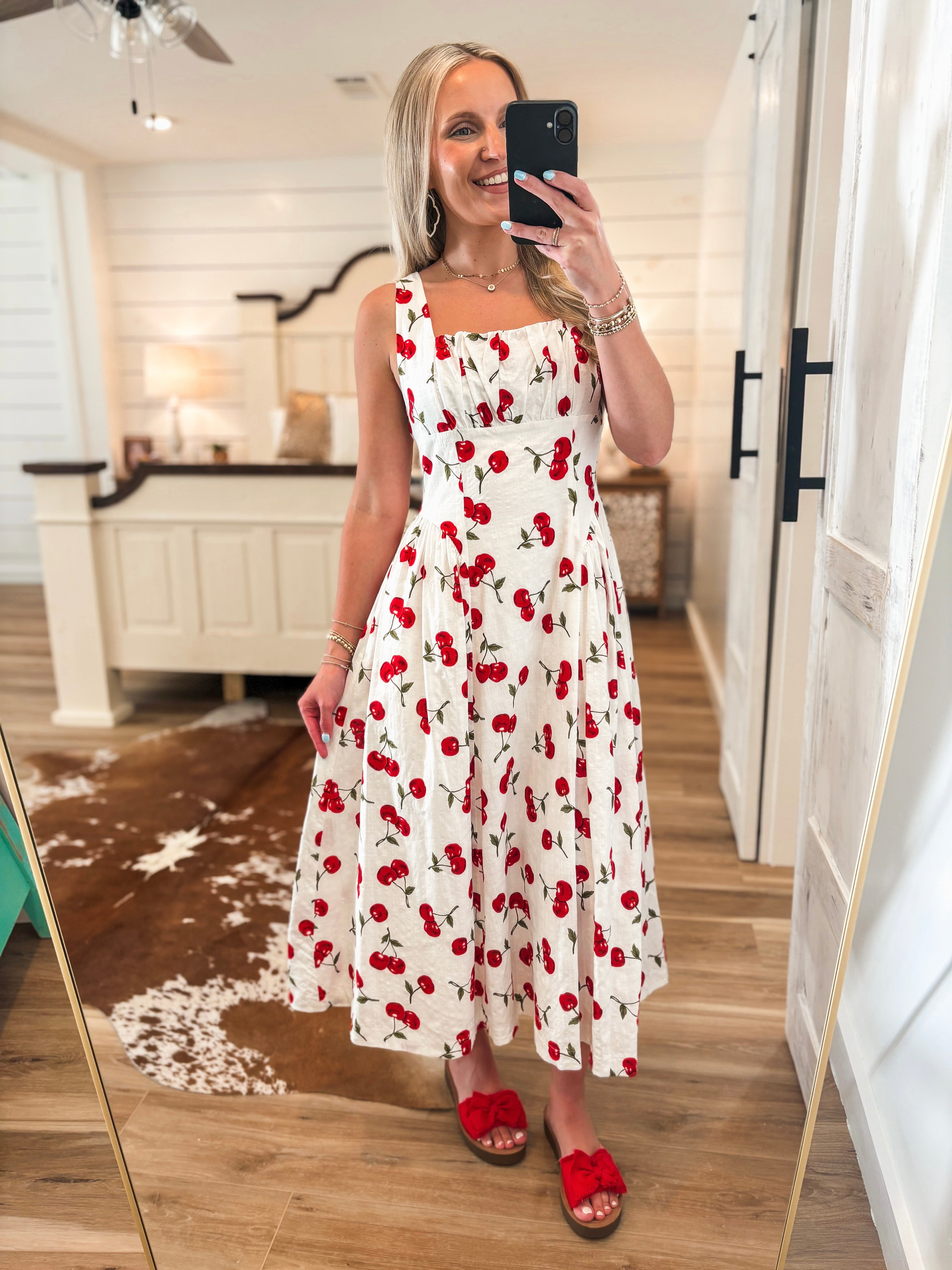 So Sweet Cherry Print Midi Dress
