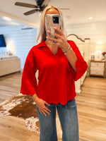 Load image into Gallery viewer, Everyone&#39;s Choice Red Scalloped Blouse
