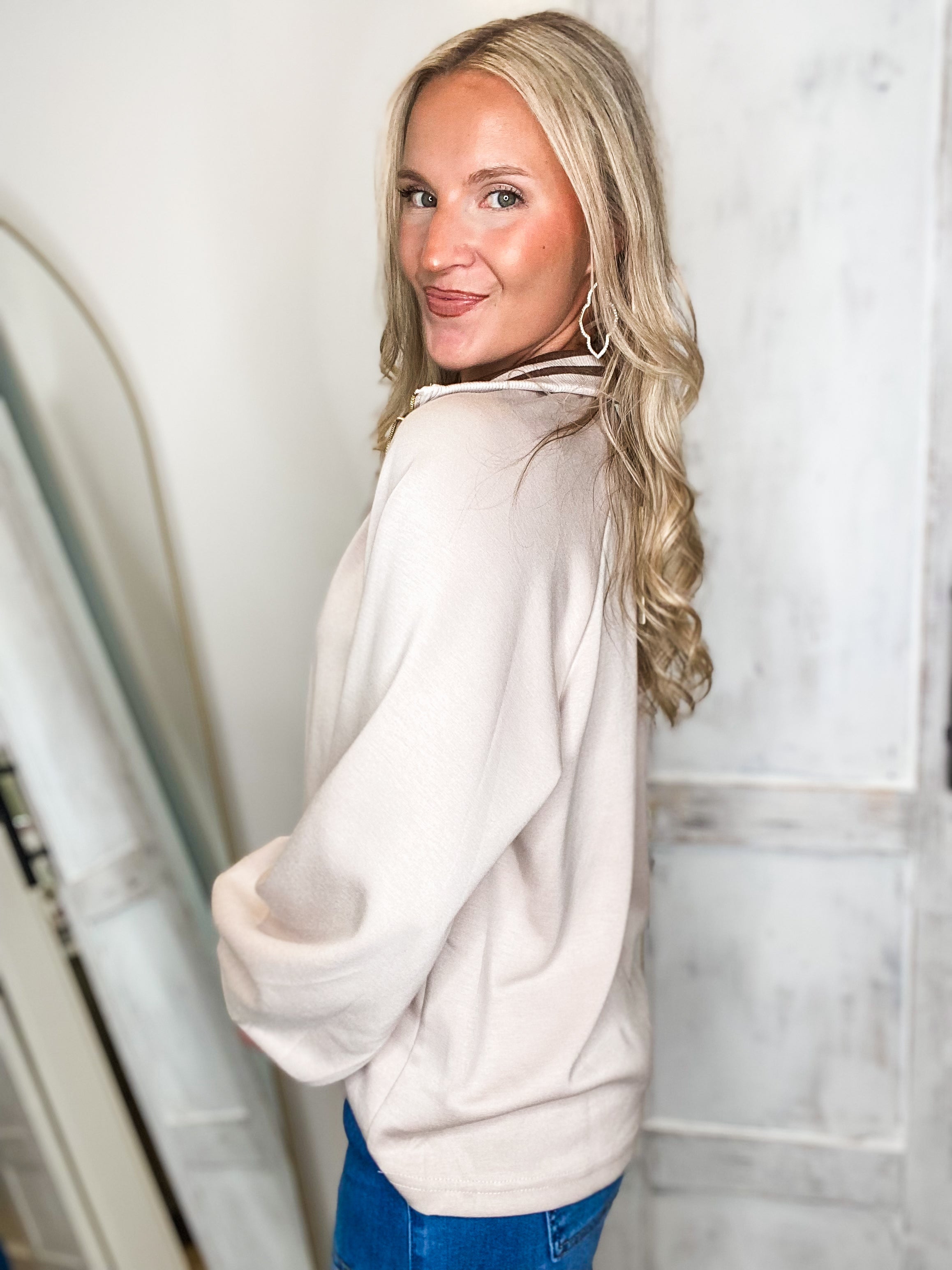 Not For Long Almond Luxe Knit Blouse