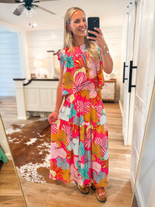 Dance With Me Pink Multi Floral ADRIENNE Top & Maxi Skirt Set
