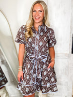Load image into Gallery viewer, Flawless Touch Brown Floral Mini Dress
