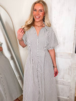 Load image into Gallery viewer, Taking Risks Black &amp; White Striped Midi Dress
