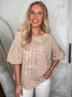 Load image into Gallery viewer, Looking Forward Bow Patch Taupe S/S Blouse
