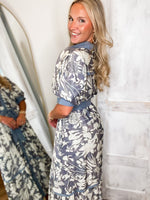 Load image into Gallery viewer, Carry You Slate Blue Floral Midi Dress
