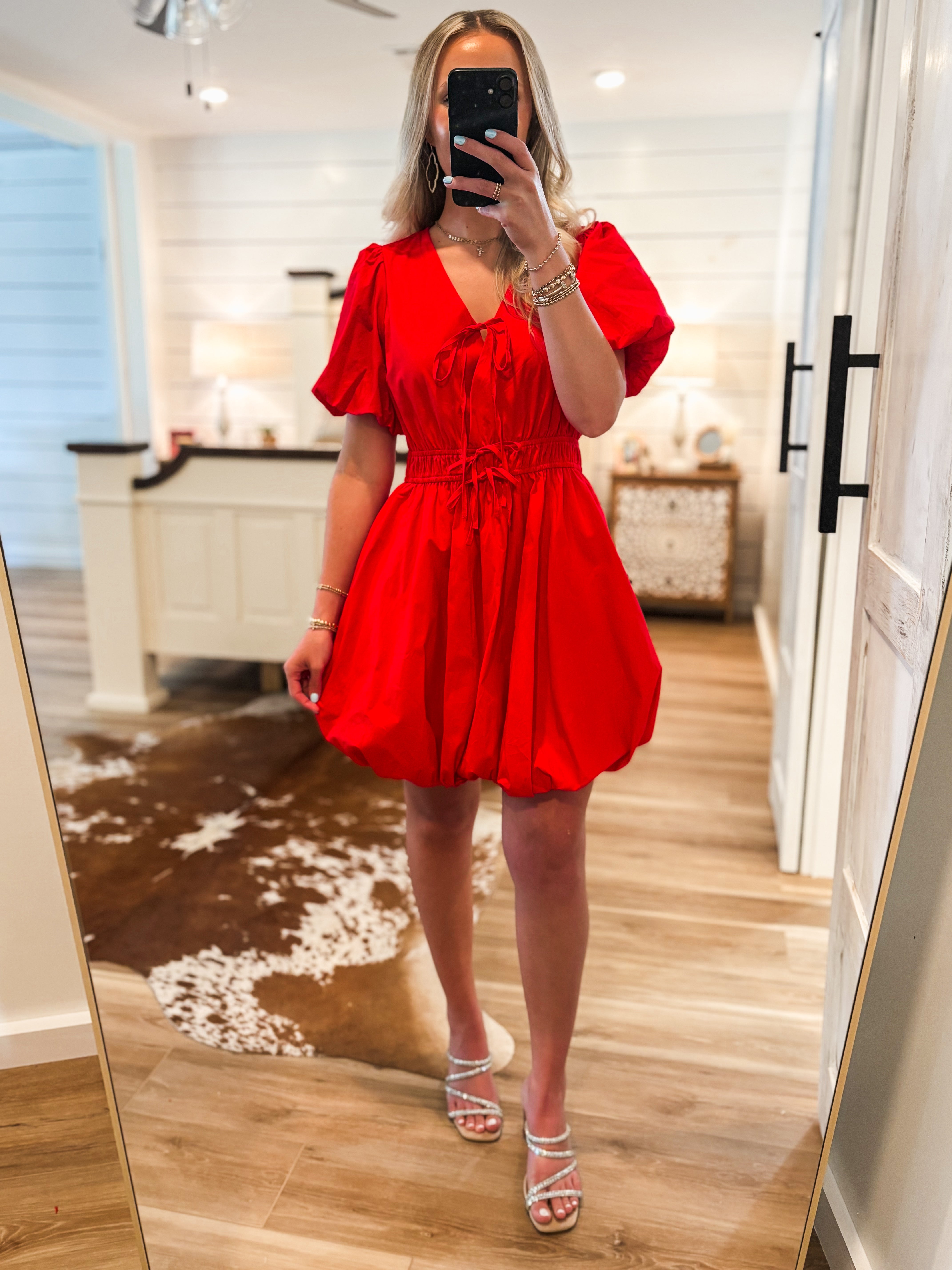 Starting New Red Bow Bubble Dress