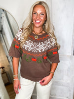Load image into Gallery viewer, Mocha Embroidered Pumpkin S/S Sweater
