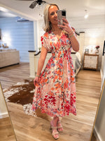 Load image into Gallery viewer, Garden Gazing Fuchsia Floral Front Zip Midi Dress
