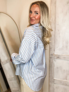 Considering You Baby Blue Striped Button Down Blouse