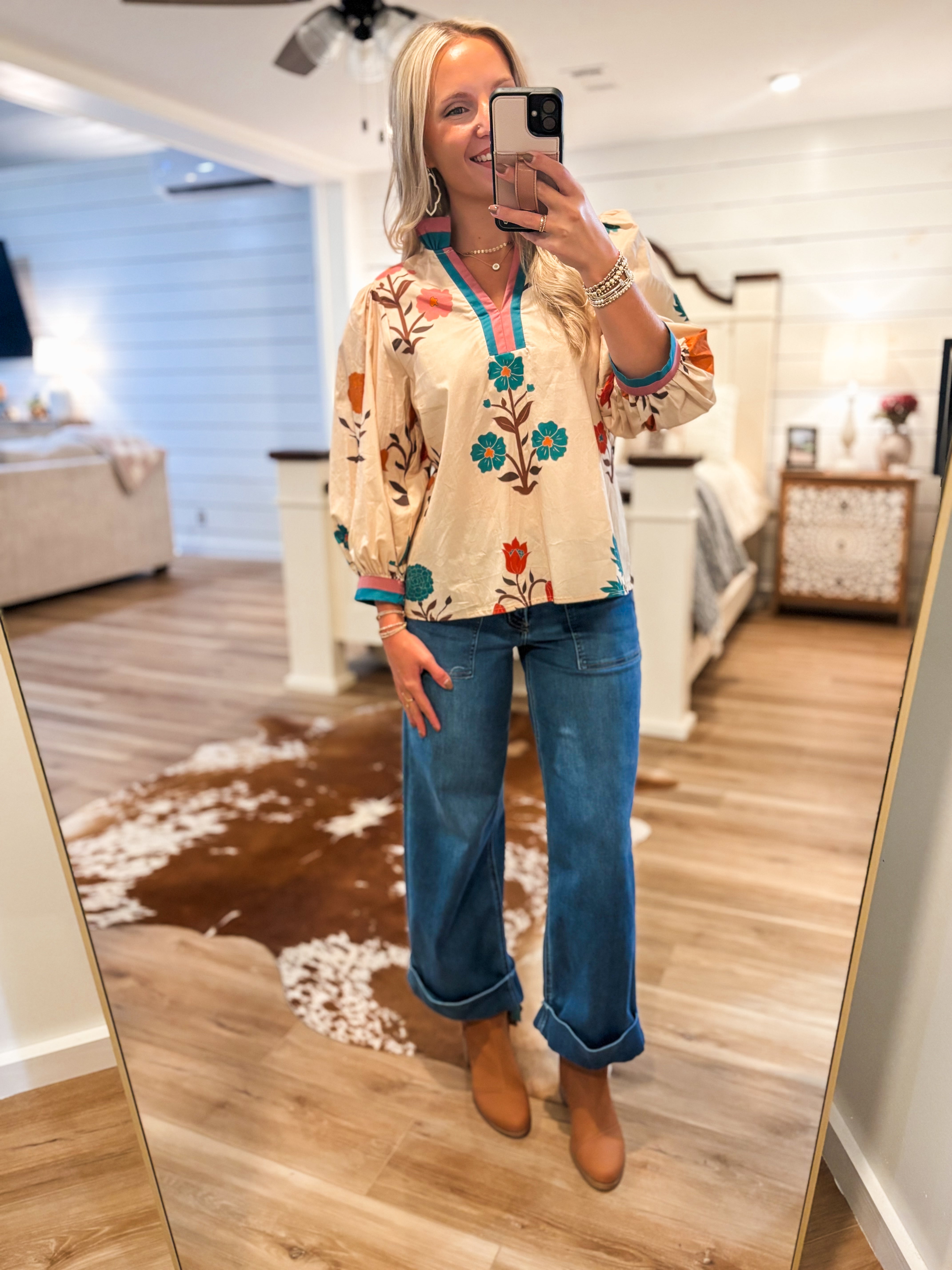 Take Time Ecru Multi Floral Blouse