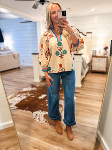 Take Time Ecru Multi Floral Blouse