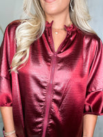 Load image into Gallery viewer, Get In Touch Burgundy Front Zip S/S Blouse
