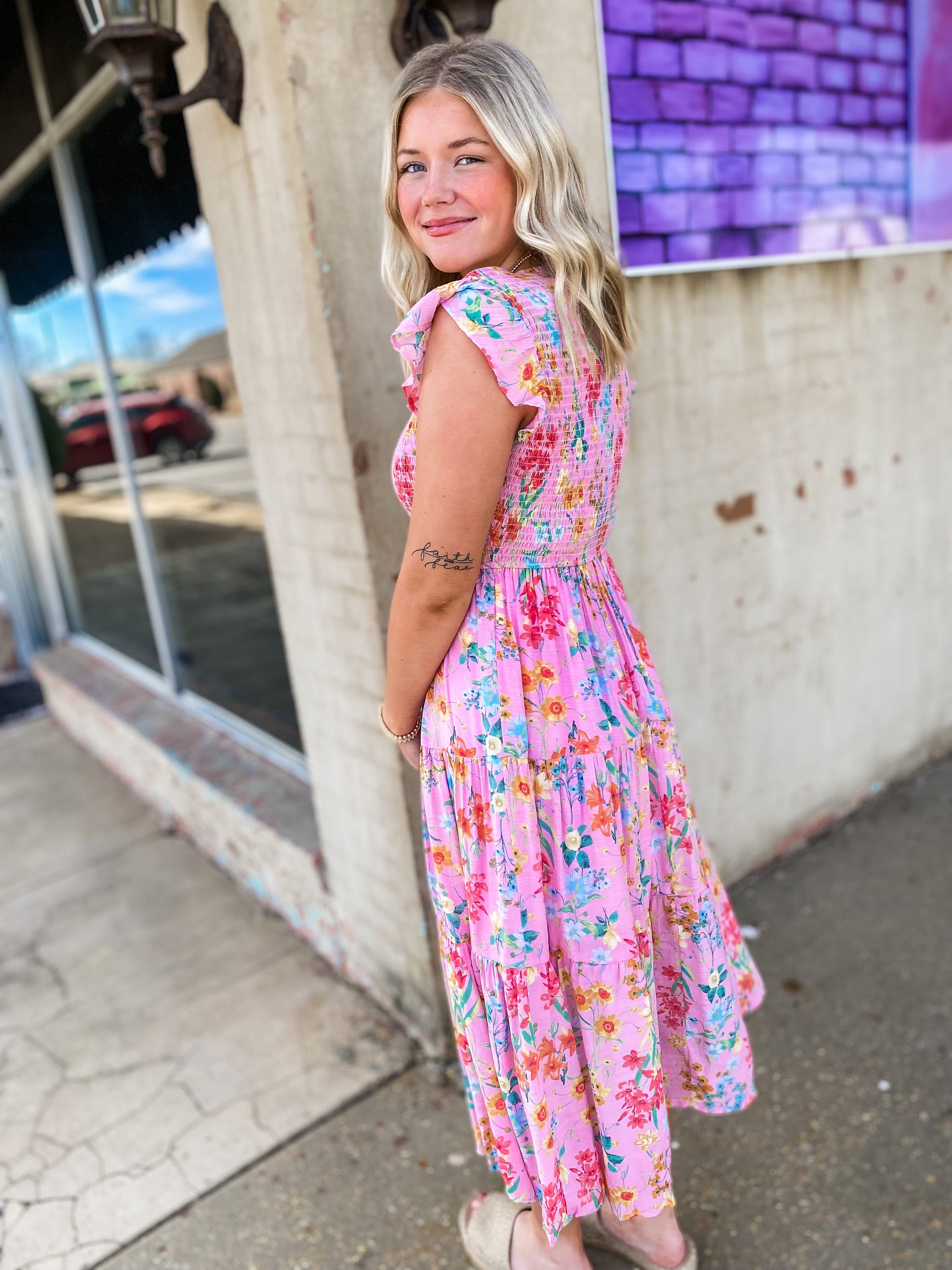 Knowing When Multi-Colored Floral Midi Dres