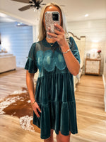 Load image into Gallery viewer, Little Details Teal Velvet Mini Dress
