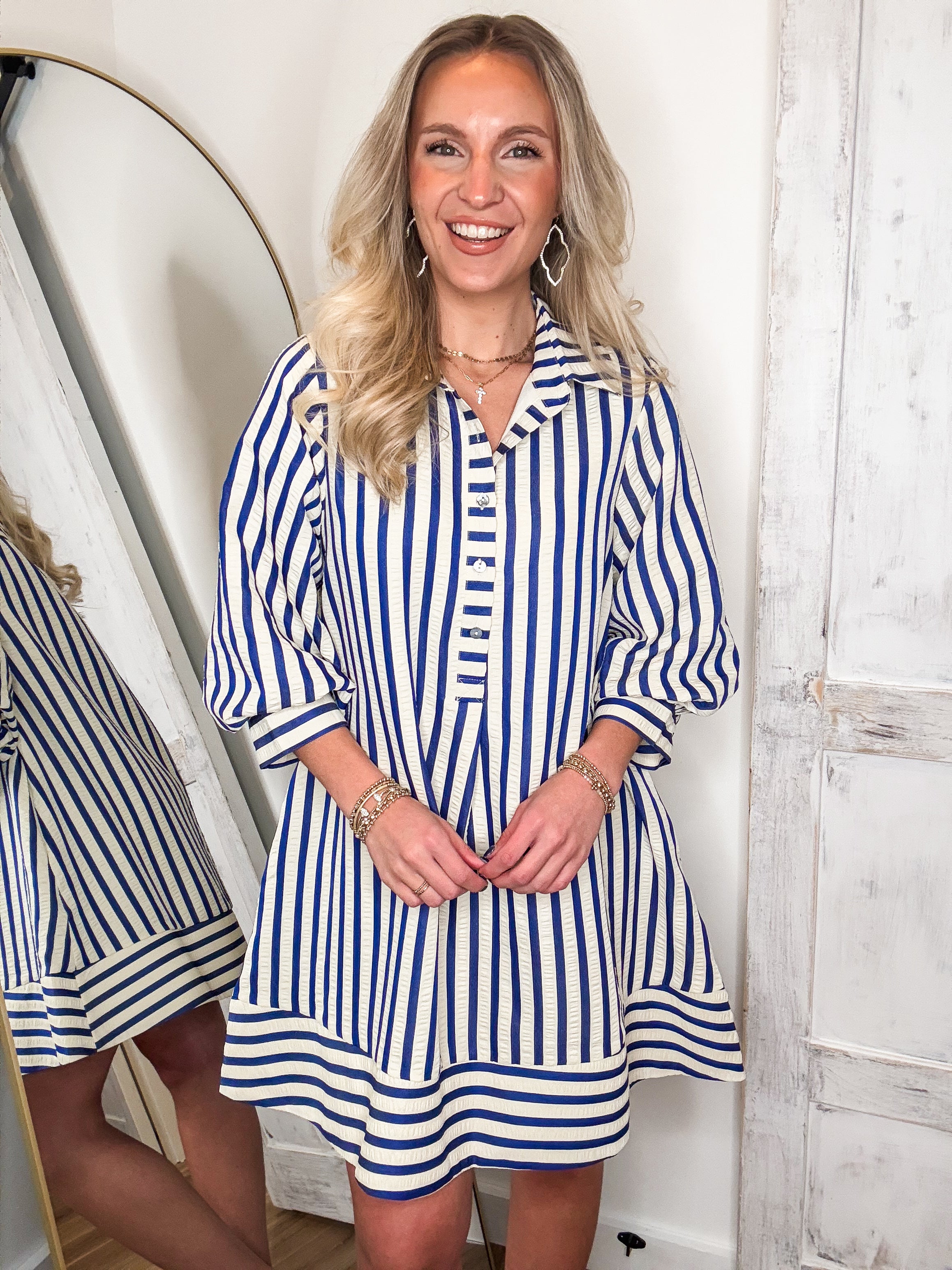 Choosing Myself Blue & Taupe Stripe Mini Dress