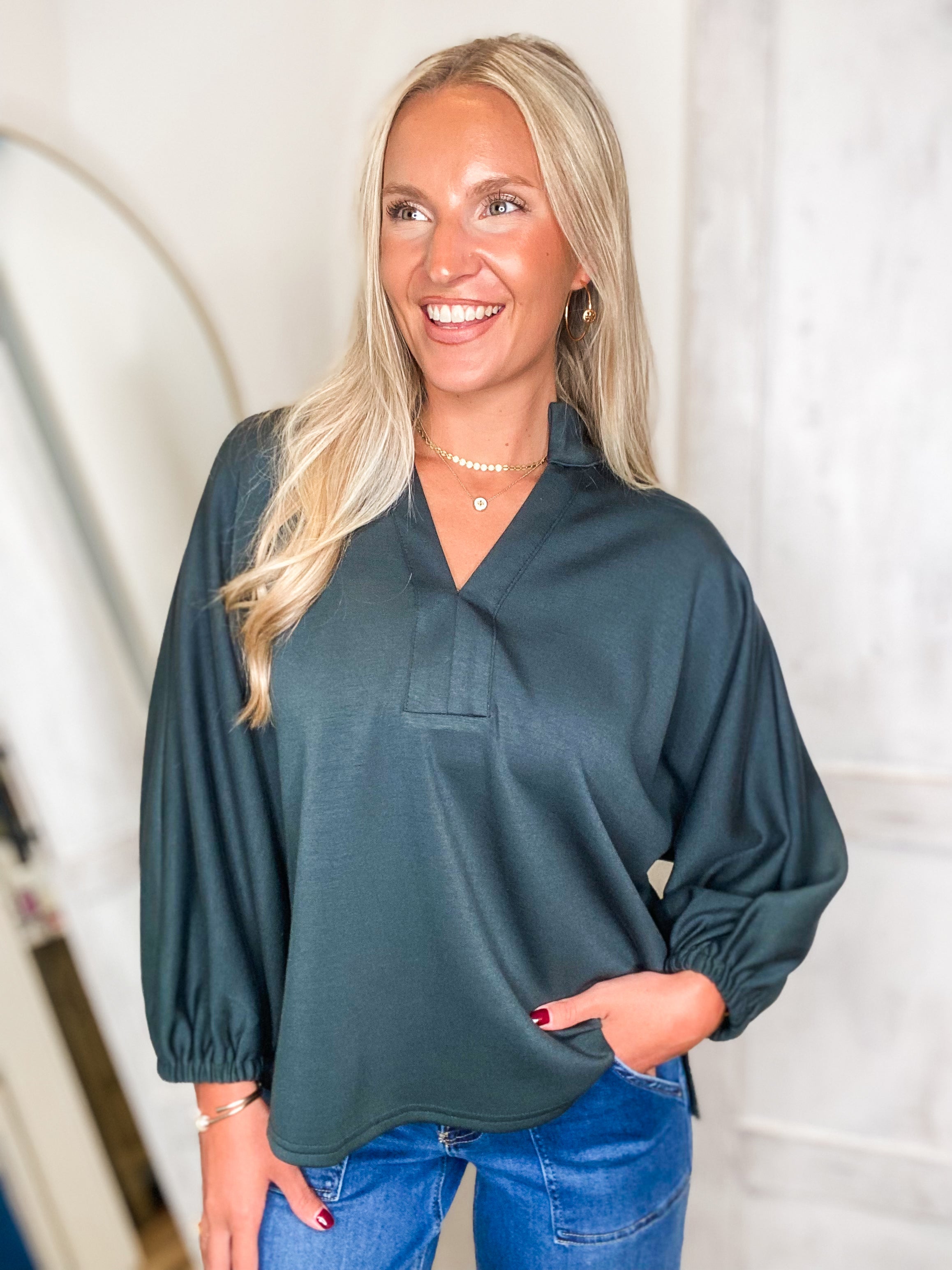 Little Things Forest Luxe Knit Blouse