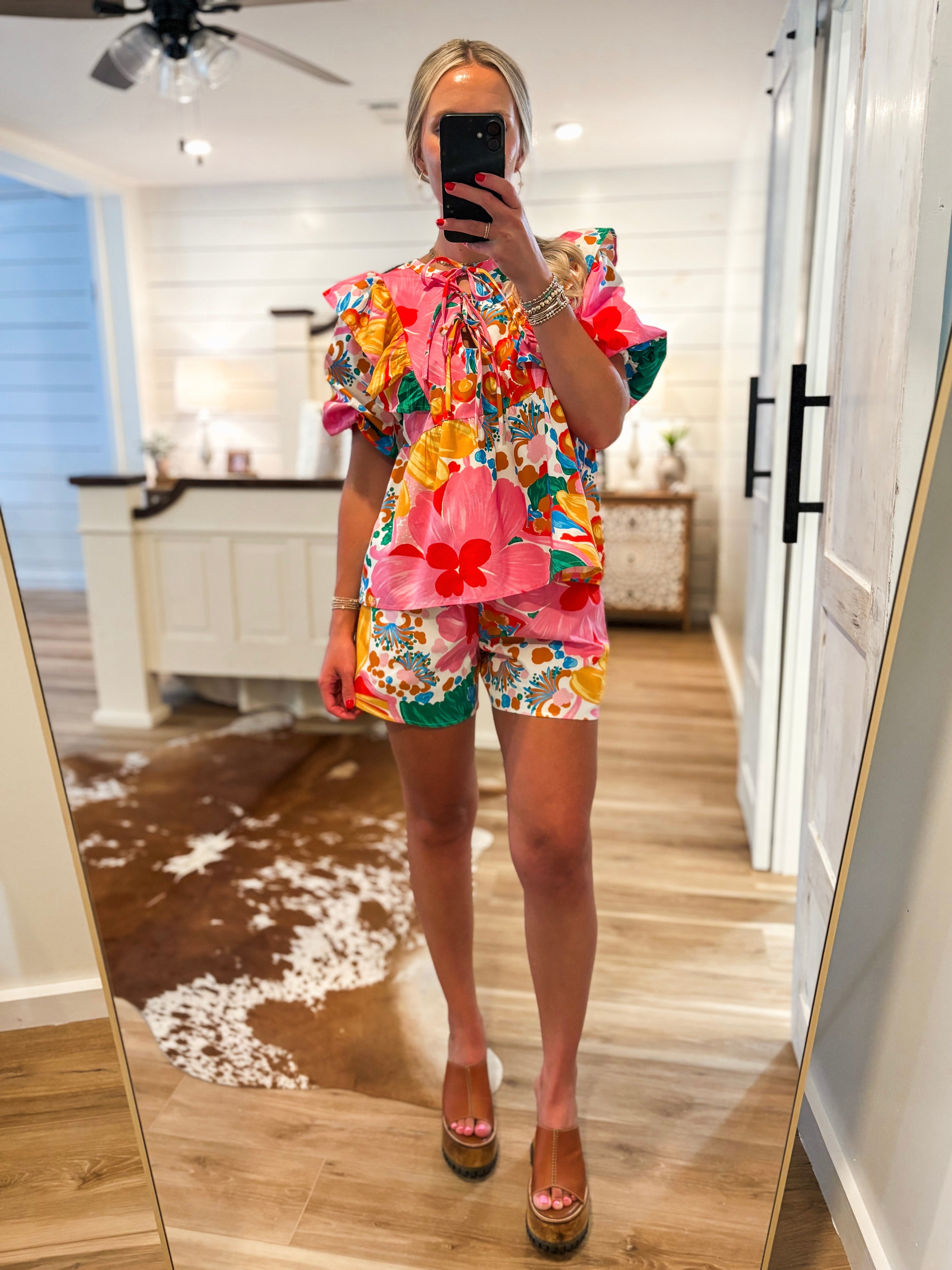Juliette + Faye Floral ADRIENNE Blouse & Shorts Set