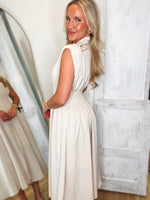 Load image into Gallery viewer, About Time Champagne Front Zip Midi Dress
