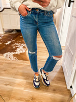 Load image into Gallery viewer, Forget Light Wash Mid Rise Mini Flare Vervet Denim
