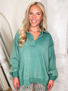 This Time Green Mineral Washed Pullover