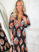 Load image into Gallery viewer, New Sites Dark Brown Printed Midi Dress
