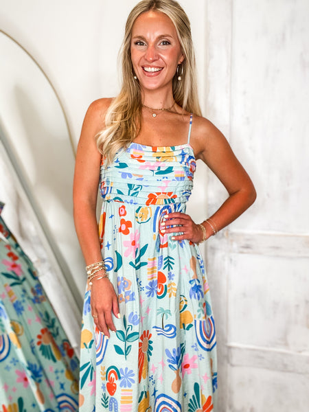 Sundazed Teal Floral Midi Dress L Sundazed Teal Floral Midi Dress L