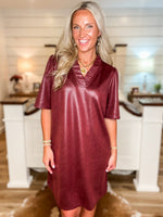 Load image into Gallery viewer, Been There Burgundy Faux Leather Shift Dress
