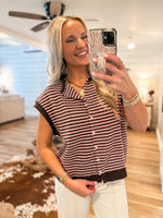 Load image into Gallery viewer, Enough For Me Brown/Pink Stripe S/S Sweater
