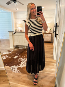 Trusting In You Ivory & Black Knit Midi Dress