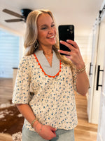 Load image into Gallery viewer, Better Side Ivory Floral Contrast Eyelet Blouse
