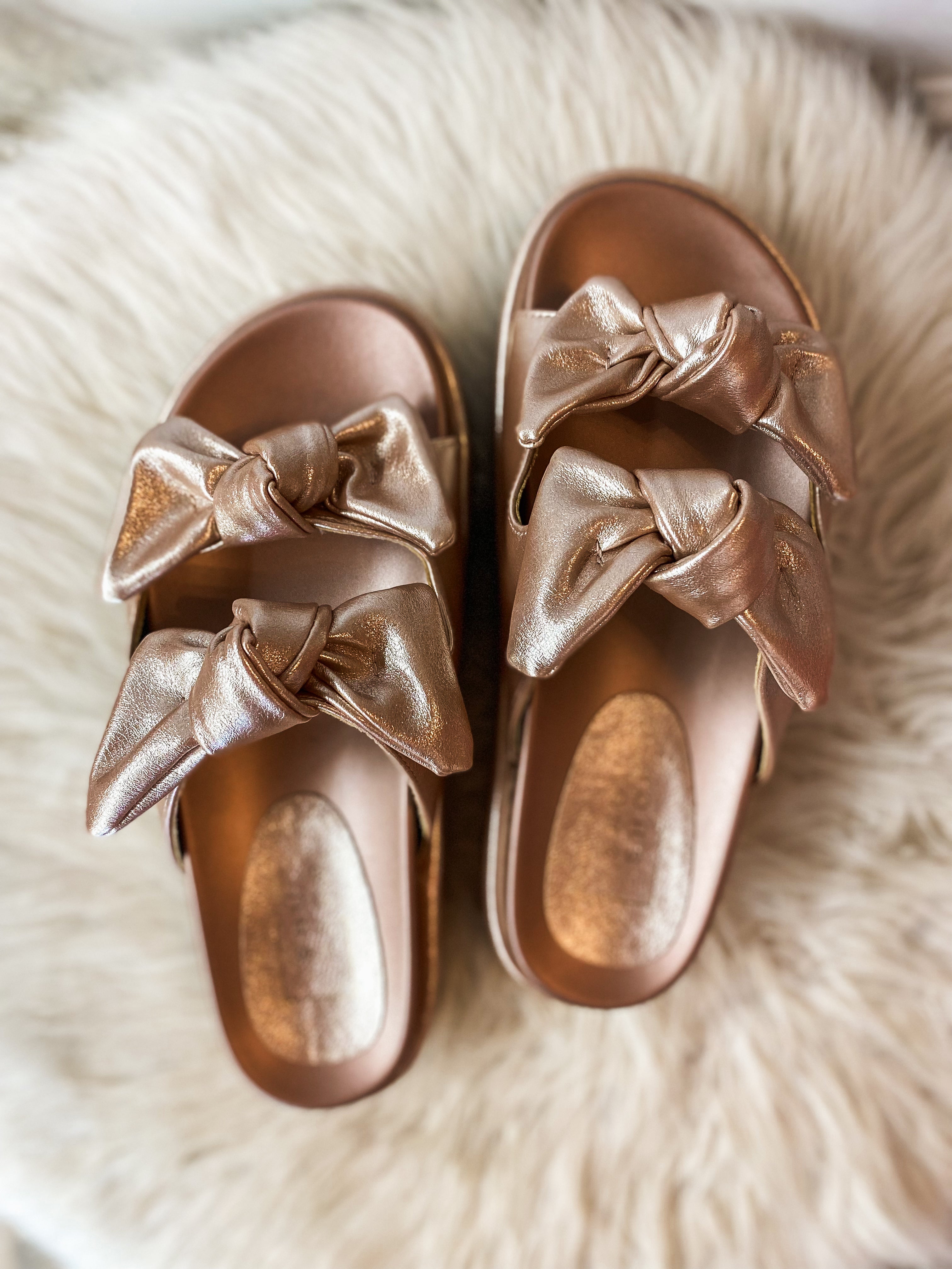 Kiki Rose Gold Flatform Shushop Slide Sandals