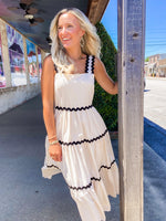 Load image into Gallery viewer, Saturday Out Ivory &amp; Black Ric Rac Midi Dress
