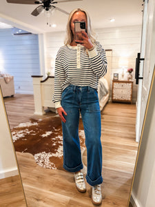 Almost Late Ivory & Navy Stripe L/S Henley
