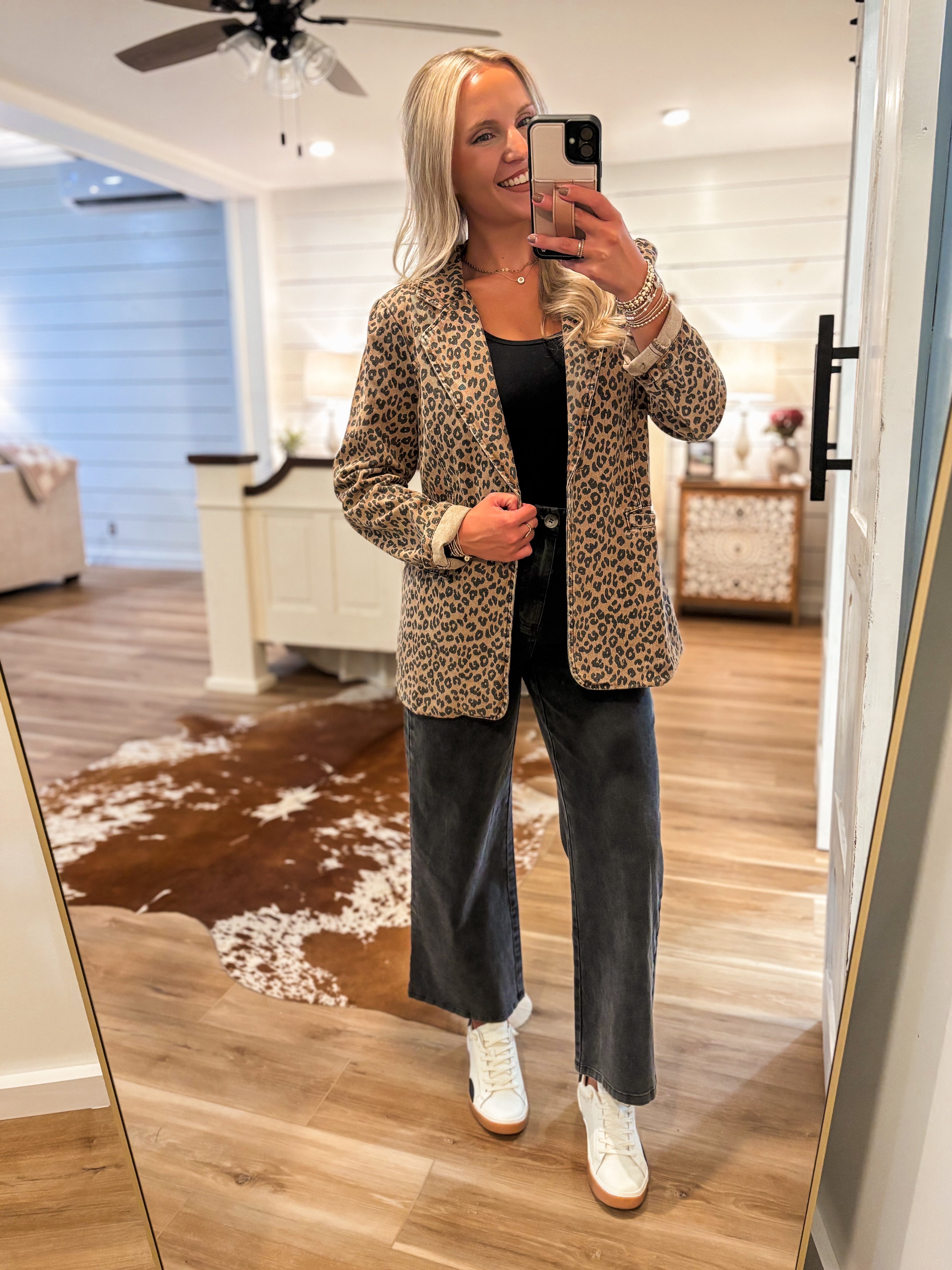 Running Wild Leopard Denim Blazer