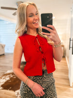 Load image into Gallery viewer, Bless Me Red Bow Tie Vest
