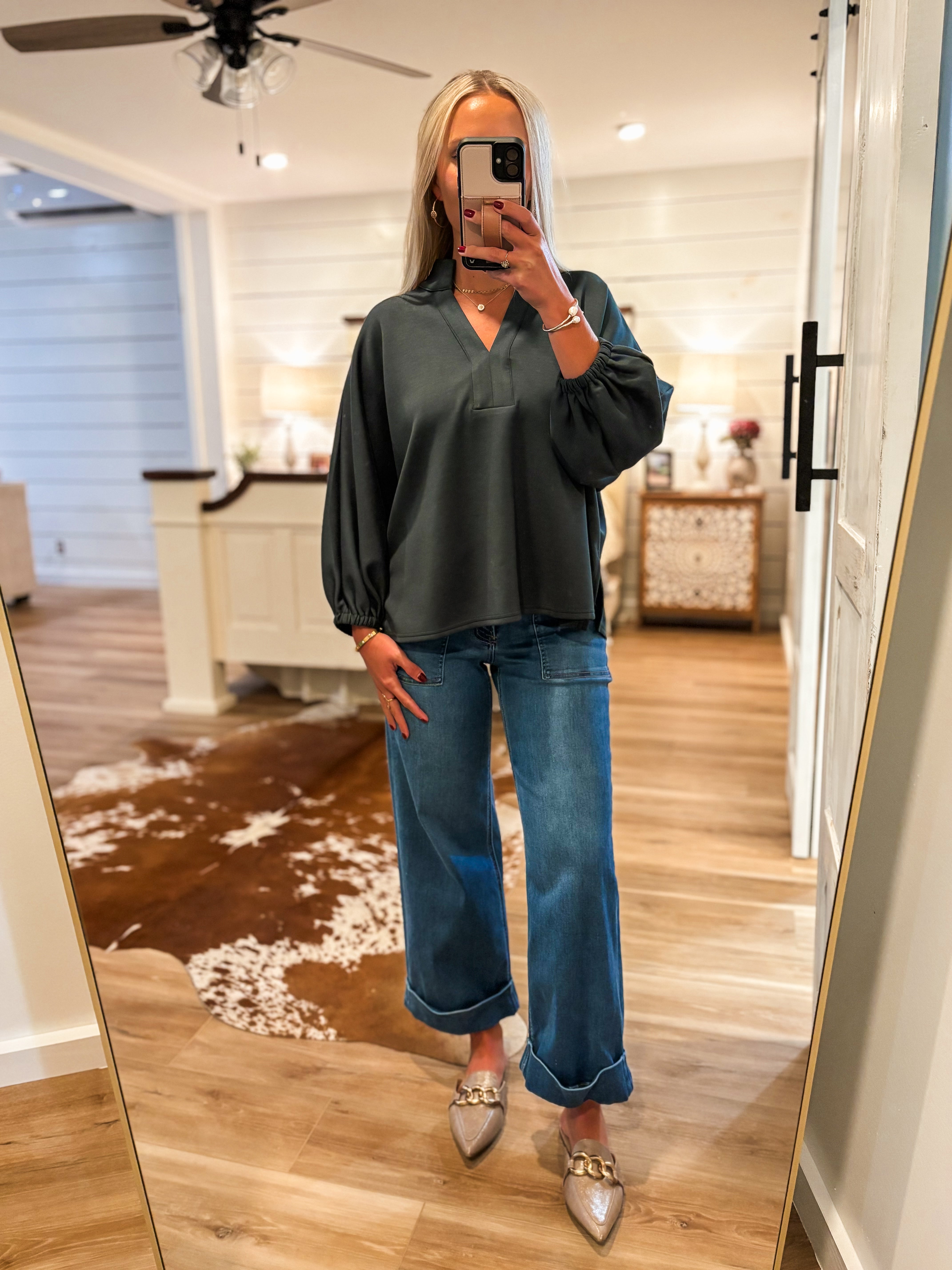 Little Things Forest Luxe Knit Blouse